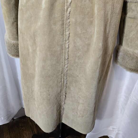 BRANDON THOMAS Penny Lane Coat Medium Tan Suede Leather Faux Fur Lining Vintage - Picture 13 of 15